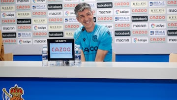 SAN SEBASTI?N, 30/09/2022.- El entrenador de la Real Sociedad Imanol Alguacil, ofrece este viernes una conferencia de prensa previa al partido que disputar¨¢ del domingo contra el Girona. EFE/Juan Herrero.
