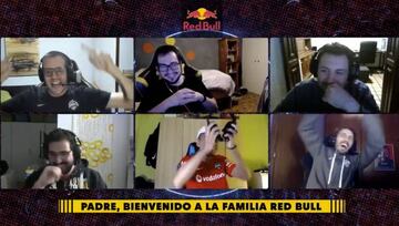 Shanks celebró junto a su equipo la llegada a Red Bull en una videollamada.