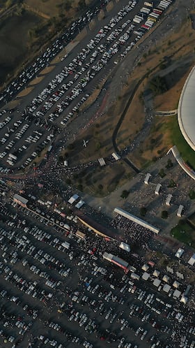AME2540. GUADALAJARA (MÉXICO), 28/05/2023.- Fotografía aérea tomada hoy muestra al Estadio Akron previo al inicio del partido entre el Guadalajara y Tigres por la vuelta de la final del torneo Clausura 2023 de la Liga MX, en Guadalajara, Jalisco (México). EFE/ Francisco Guasco
