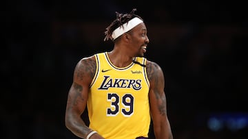 LOS ANGELES, CALIFORNIA - JANUARY 13:  Dwight Howard #39 of the Los Angeles Lakers looks on during the second half of a game against the Cleveland Cavaliers at Staples Center on January 13, 2020 in Los Angeles, California. NOTE TO USER: User expressly acknowledges and agrees that, by downloading and/or using this photograph, user is consenting to the terms and conditions of the Getty Images License Agreement. (Photo by Sean M. Haffey/Getty Images)