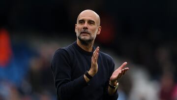 Soccer Football - Premier League - Manchester City v Burnley - Etihad Stadium, Manchester, Britain - September 27, 2025 Manchester City manager Pep Guardiola celebrates after the match REUTERS/Hannah Mckay EDITORIAL USE ONLY. NO USE WITH UNAUTHORIZED AUDIO, VIDEO, DATA, FIXTURE LISTS, CLUB/LEAGUE LOGOS OR 'LIVE' SERVICES. ONLINE IN-MATCH USE LIMITED TO 120 IMAGES, NO VIDEO EMULATION. NO USE IN BETTING, GAMES OR SINGLE CLUB/LEAGUE/PLAYER PUBLICATIONS. PLEASE CONTACT YOUR ACCOUNT REPRESENTATIVE FOR FURTHER DETAILS..