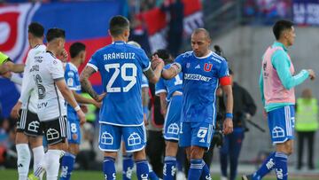 Futbol, Universidad de Chile vs Colo Colo.
Fecha 19, Campeonato Nacional 2024.
Los jugadores de Universidad de Chile es fotografiado contra Colo Colo durante el partido de primera division disputado en el estadio Nacional en Santiago, Chile.
10/08/2024
Jonnathan Oyarzun/Photosport
Football, Universidad de Chile vs Colo Colo.
19th turn, 2024 National Championship.
Universidad de Chile's players are pictured against Colo Colo during the first division match held at the Nacional stadium in Santiago, Chile.
10/08/2024
Jonnathan Oyarzun/Photosport