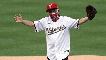 WASHINGTON, DC - JULY 23: Dr. Anthony Fauci, director of the National Institute of Allergy and Infectious Diseases reacts after throwing out the ceremonial first pitch prior to the game between the New York Yankees and the Washington Nationals at National