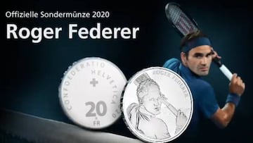 Imagen de la moneda de la Fábrica Nacional de Moneda de Suiza con la efigie de Roger Federer.