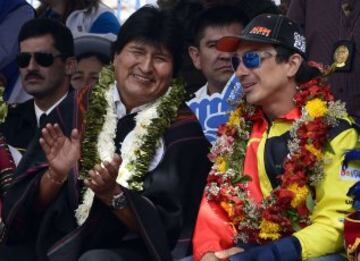 7ª Etapa: Iquique-Uyuni. El Presidente boliviano Evo Morales y Juan Carlos Salvatierra.