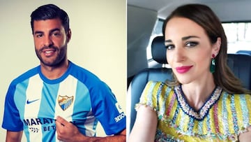 Im&aacute;genes del futbolista Miguel Torres con la camiseta del M&aacute;laga CF y de la actriz Paula Echevarr&iacute;a posando en un coche.