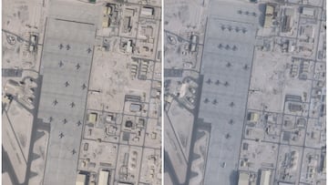 A combination of satellite images shows aircrafts at the Al-Udeid Air Base, near Doha, Qatar, January 17, 2026, and February 1, 2026. 2026 PLANET LABS PBC/Handout via REUTERS THIS IMAGE HAS BEEN SUPPLIED BY A THIRD PARTY. MANDATORY CREDIT.