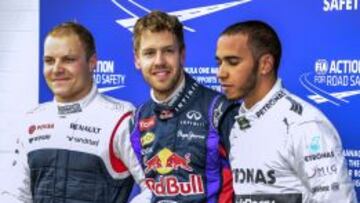 Vettel, Hamilton y Bottas, los tres mejores en la calificaci&oacute;n. 