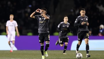 BAKU, AZERBAIJAN - JANUARY 21: Camilo Duran of Qarabag FK scores his team's second goal during the UEFA Champions League 2025/26 League Phase MD7 match between Qarabag FK and Eintracht Frankfurt at Tofiq Bahramov Stadium on January 21, 2026 in Baku, Azerbaijan. (Photo by Aziz Karimov/Getty Images)