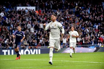 Sergio Ramos celebrates after making it 2-0 against Valladolid. Min.88