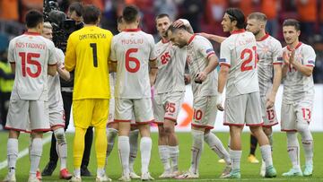 AMSTERDAM, NETHERLANDS - JUNE 21: Goran Pandev of North Macedonia is given a guard of honour from team mates as he is substituted during the UEFA Euro 2020 Championship Group C match between North Macedonia and The Netherlands at Johan Cruijff Arena on Ju