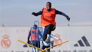 Vinicius, durante el último entrenamiento del Real Madrid.