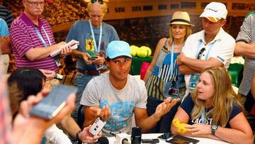 Rafael Nadal talking to the media at Indian Wells. 