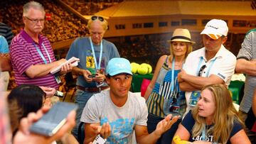 Rafael Nadal talking to the media at Indian Wells. 