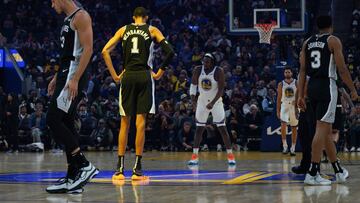 San Antonio Spurs' French forward-center #01 Victor Wembanyama prepares for tip-off