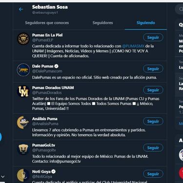 Sebastián Sosa comenzó a seguir cuentas relacionadas con Pumas