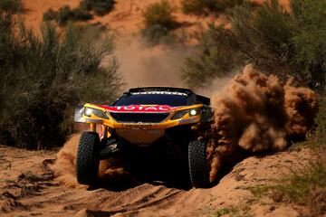 Decimotercera etapa entre San Juan y Córdoba. El piloto francés Stephane Peterhansel con Peugeot.