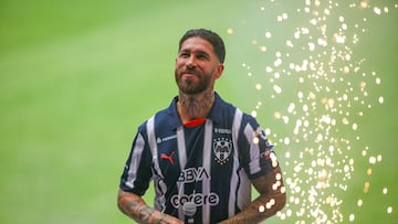Monterrey Rayados' new signing Spanish football player Sergio Ramos acknowledges fans during his presentation at the BBVA stadium in Guadalupe, Nuevo Leon state, Mexico on February 9, 2025. (Photo by Julio Cesar AGUILAR / AFP)