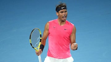 23/01/2020 Rafael Nadal of Spain gestures during his second round match against Federico Delbonis of Argentina on day four of the Australian Open tennis tournament at Rod Laver Arena in Melbourne, Thursday, January 23, 2020. (AAP Image/Lukas Coch) NO ARCHIVING, EDITORIAL USE ONLY
 DEPORTES
 AAPIMAGE / DPA