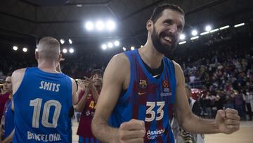 BARCELONA, SPAIN - DECEMBER 22: Nikola Mirotic, #33 of FC Barcelona and top scorer of the game celebrtaes at the end of the Turkish Airlines EuroLeague Regular Season Round 17 match between FC Barcelona and Unics Kazan at Palau Blaugrana on December 22, 2021 in Barcelona, Spain. (Photo by Rodolfo Molina/Euroleague Basketball via Getty Images)
 PUBLICADA 23/12/21 NA MA33 3COL