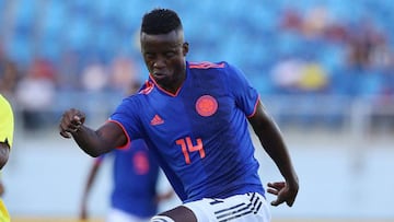 Jader Valencia durante el partido entre la Selecci&oacute;n Colombia y Ecuador por la fecha 3 del hexagonal final del Sudamericano Sub 20 Chile 2019.