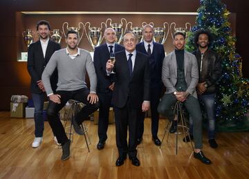 Sergio LLull, Felipe Reyes, Pablo Laso, Florentino Pérez, Zidane, Sergio Ramos y Marcelo