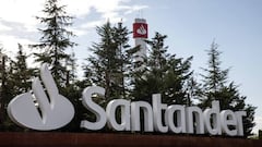 Signage at the Banco Santander SA headquarters in Boadilla del Monte, outside Madrid, Spain, on Wednesday, Oct. 26, 2022. Santanders earnings beat estimates as a revenue boost from higher interest rates across key markets counters inflation and the cost of covering souring loans. Photographer: Claudia Paparelli/Bloomberg via Getty Images