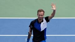MASON, OHIO - AUGUST 19: Daniil Medvedev of Russia celebrates after defeating Taylor Fritz of the United States in their Men's Singles Quarterfinal match on day seven of the Western & Southern Open at Lindner Family Tennis Center on August 19, 2022 in Mason, Ohio. Medvedev defeated Fritz with a score of 7-6, 6-3.   Dylan Buell/Getty Images/AFP
== FOR NEWSPAPERS, INTERNET, TELCOS & TELEVISION USE ONLY ==