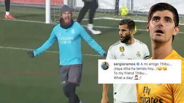 Ramos se 'mofa' de Courtois y el troleo de Nacho y el portero ha desatado las risas en redes