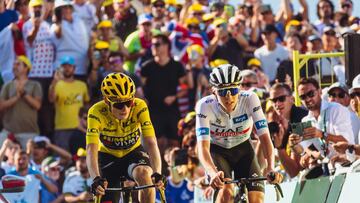 Tadej Pogacar y Jonas Vingegaard llegan juntos a la meta de Le Bettex en la decimoquinta etapa del Tour de Francia con final en Saint-Gervais Mont-Blanc.