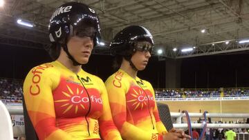 Las integrantes del equipo espa&ntilde;ol de ciclismo en pista, durante un evento de la Copa del Mundo.