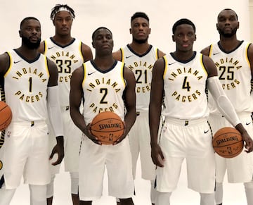 Lance Stephenson, Myles Turner, Darren Collison, Thaddeus Young, Victor Oladipo y Al Jefferson