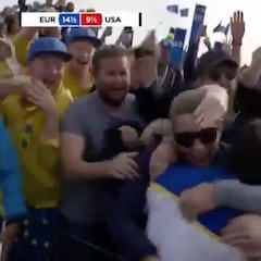 Rahm es bañado en cerveza tras el título de Europa en la Ryder