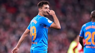 Hugo Duro of Valencia CF reacts after scoring goal during the match of Copa del Rey, between Athletic Club and Valencia CF at San Mames on 10 of February, 2022 in Bilbao, Spain.
AFP7
10/02/2022 ONLY FOR USE IN SPAIN