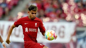 LEIPZIG, GERMANY - JULY 21: ( SUN OUT,THE SUN ON SUNDAY OUT)  Luis Diaz of Liverpool during the pre-season friendly match between RB Leipzig and Liverpool FC at Red Bull Arena on July 21, 2022 in Leipzig, Germany. (Photo by Andrew Powell/Liverpool FC via Getty Images)