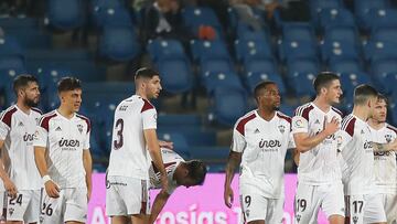 Los jugadores del Albacete celebran el triunfo ante Las Palmas.