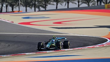 Aston Martin's Spanish driver Fernando Alonso drives on the first day of the Formula One pre-season testing at the Bahrain International Circuit in Sakhir on February 18, 2026. (Photo by Giuseppe CACACE / AFP)