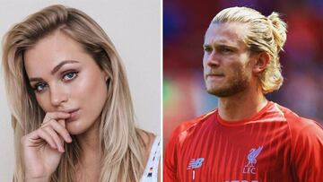 Imágenes de la modelo y actriz británica Ianthe Rose y del portero alemán Loris Karius con la camiseta del Liverpool.