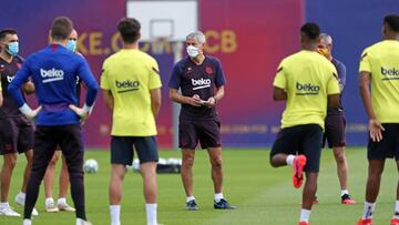 Quique Setién, en un entrenamiento.