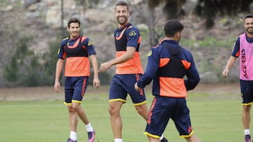David García durante un entrenamiento con la UD Las Palmas.