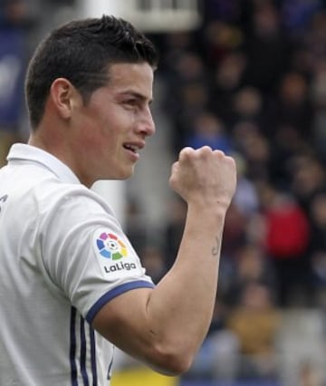 James Rodríguez marcó el tercer tanto en el triunfo del Real Madrid 1-4, ante el Eibar, por la fecha 26 de la Liga de España.