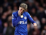 Soccer Football - Premier League - Chelsea v Manchester United - Stamford Bridge, London, Britain - April 18, 2026 Chelsea's Alejandro Garnacho reacts REUTERS/David Klein EDITORIAL USE ONLY. NO USE WITH UNAUTHORIZED AUDIO, VIDEO, DATA, FIXTURE LISTS, CLUB/LEAGUE LOGOS OR 'LIVE' SERVICES. ONLINE IN-MATCH USE LIMITED TO 120 IMAGES, NO VIDEO EMULATION. NO USE IN BETTING, GAMES OR SINGLE CLUB/LEAGUE/PLAYER PUBLICATIONS. PLEASE CONTACT YOUR ACCOUNT REPRESENTATIVE FOR FURTHER DETAILS..