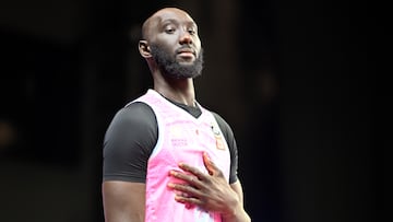 CHRISTCHURCH, NEW ZEALAND - JANUARY 24: Tacko Fall of the Breakers looks on prior to the round 18 NBL match between New Zealand Breakers and Brisbane Bullets at Wolfbrook Arena, on January 24, 2025, in Christchurch, New Zealand. (Photo by Kai Schwoerer/Getty Images)