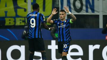 Thuram y Lautaro celebran uno de los goles al Mónaco.
