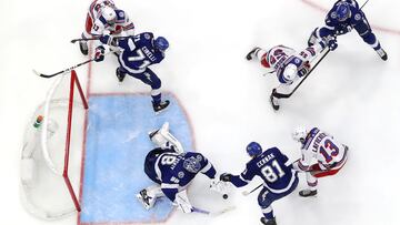Andrei Vasilevskiy #88 of the Tampa Bay Lightning makes a save against the New York Rangers