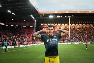 Bruno Guimaraes celebrando un gol durante el encuentro entre el Sheffield United y el Newcastle United en Bramall Lane.