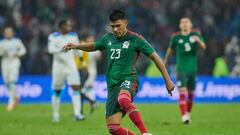 Imagen de Jesús Gallardo, jugador de la Selección Mexicana de Fútbol, durante el partido entre México y Honduras en la Concacaf Nations League 2023-2024.