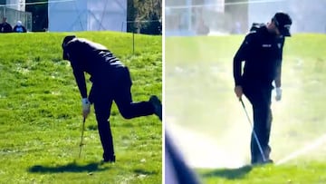 Adam Hadwin smashes club in frustration and accidentally triggers sprinklers
