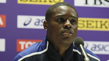 SD011 LONDRES (REINO UNIDO) 03/08/2017.- El atleta estadounidense Christian Coleman participa en una rueda de prensa dada por varios de sus compañeros de equipo de cara a los Campeonatos del Mundo de Atletismo en Londres (Reino Unido) hoy, 3 de agosto de 2017. EFE/Sean Dempsey