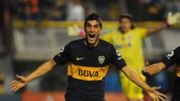El jugador de Boca Juniors Nicol&aacute;s Blandi celebra su gol ante Corinthians, durante el partido de octavos de final de la Copa Libertadores.